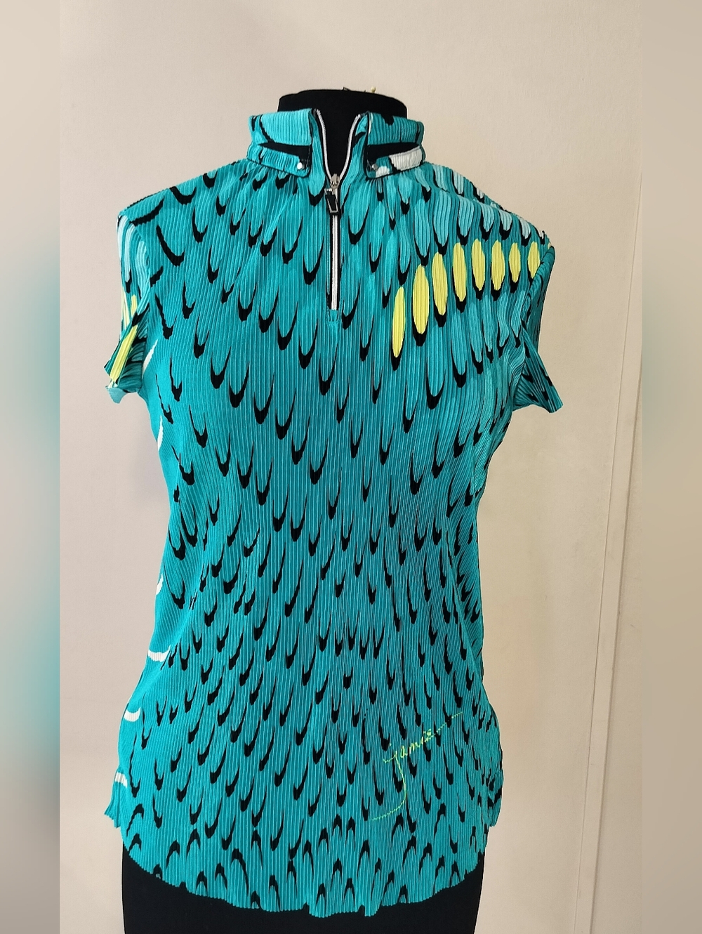 jamie sadock Turquoise Zip Golf Polo with Black & Yellow Accents